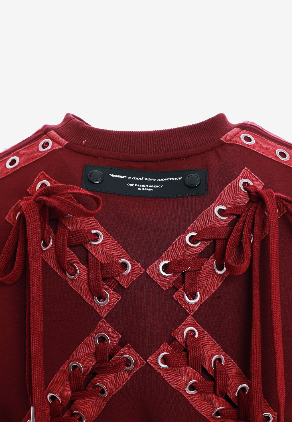 Sudadera corta con cordones en mangas y X de cordones cruzados | MWM [PS_COLORS:BURGUNDY]