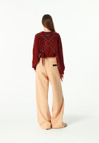 Sudadera corta con cordones en mangas y X de cordones cruzados | MWM [PS_COLORS:BURGUNDY]