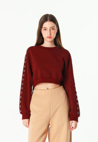 Sudadera corta con cordones en mangas y X de cordones cruzados | MWM [PS_COLORS:BURGUNDY]