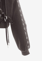 Sudadera corta con cordones en mangas y X de cordones cruzados | MWM [PS_COLORS:GREY]