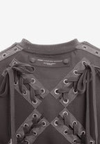 Sudadera corta con cordones en mangas y X de cordones cruzados | MWM [PS_COLORS:GREY]