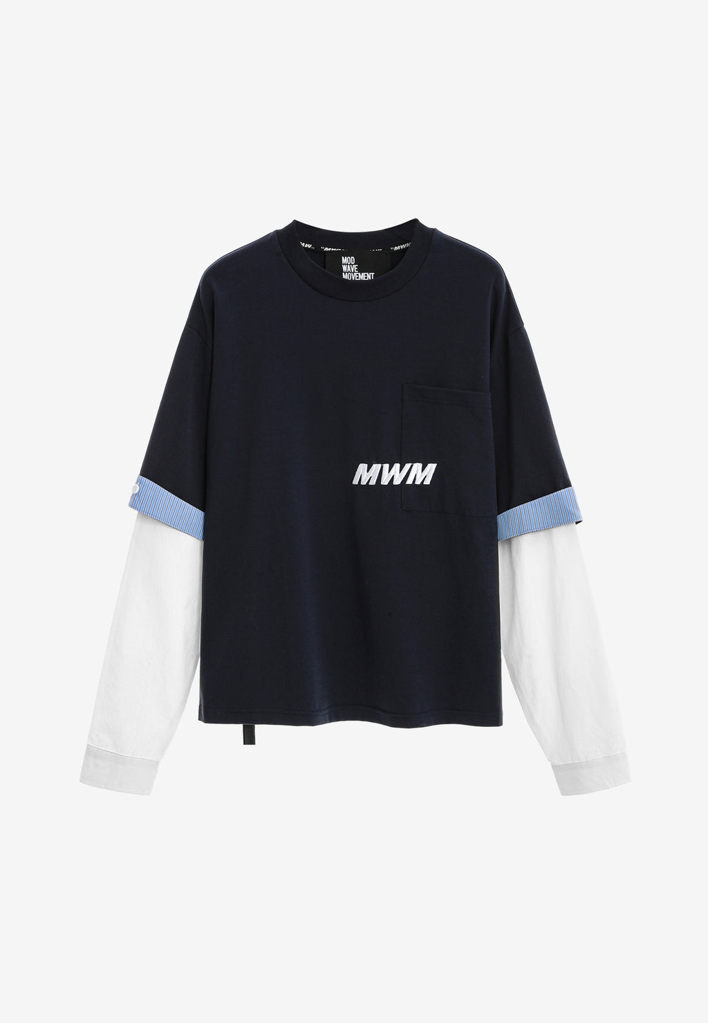 Camiseta de doble capa con manga larga de camisa y bolsillo frontal | MWM [PS_COLORS:NAVY]