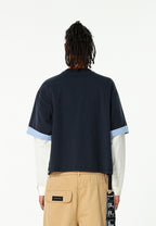 Camiseta de doble capa con manga larga de camisa y bolsillo frontal | MWM [PS_COLORS:NAVY]