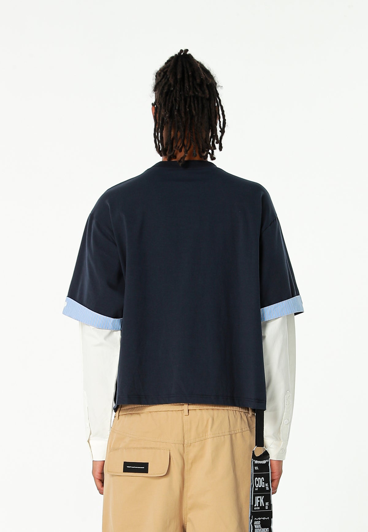 Camiseta de doble capa con manga larga de camisa y bolsillo frontal | MWM [PS_COLORS:NAVY]