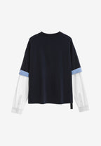 Camiseta de doble capa con manga larga de camisa y bolsillo frontal | MWM [PS_COLORS:NAVY]
