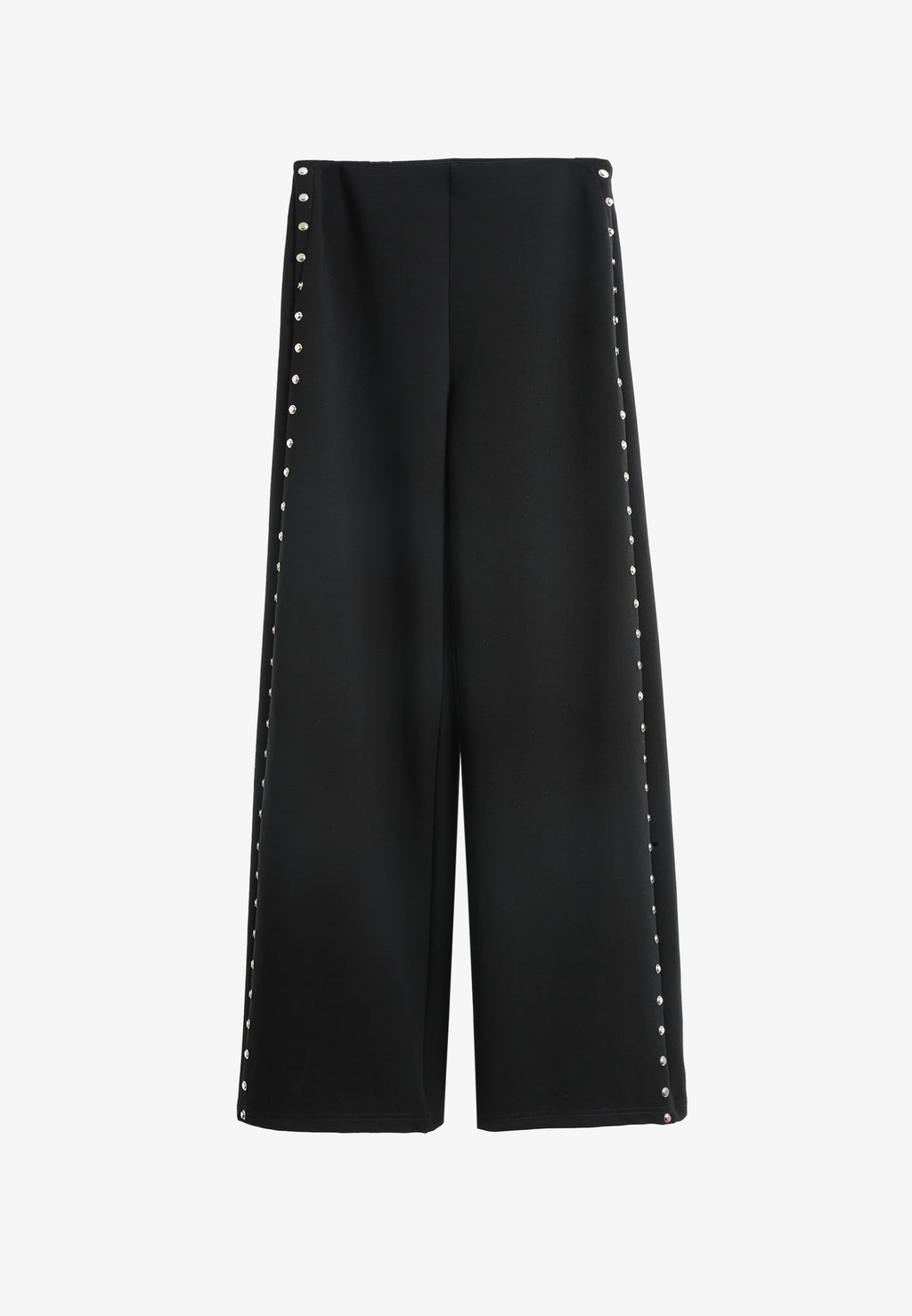 Pantalón palazzo de mujer de pierna ancha con efecto faja y tachuelas laterales | MWM [PS_COLORS:BLACK]