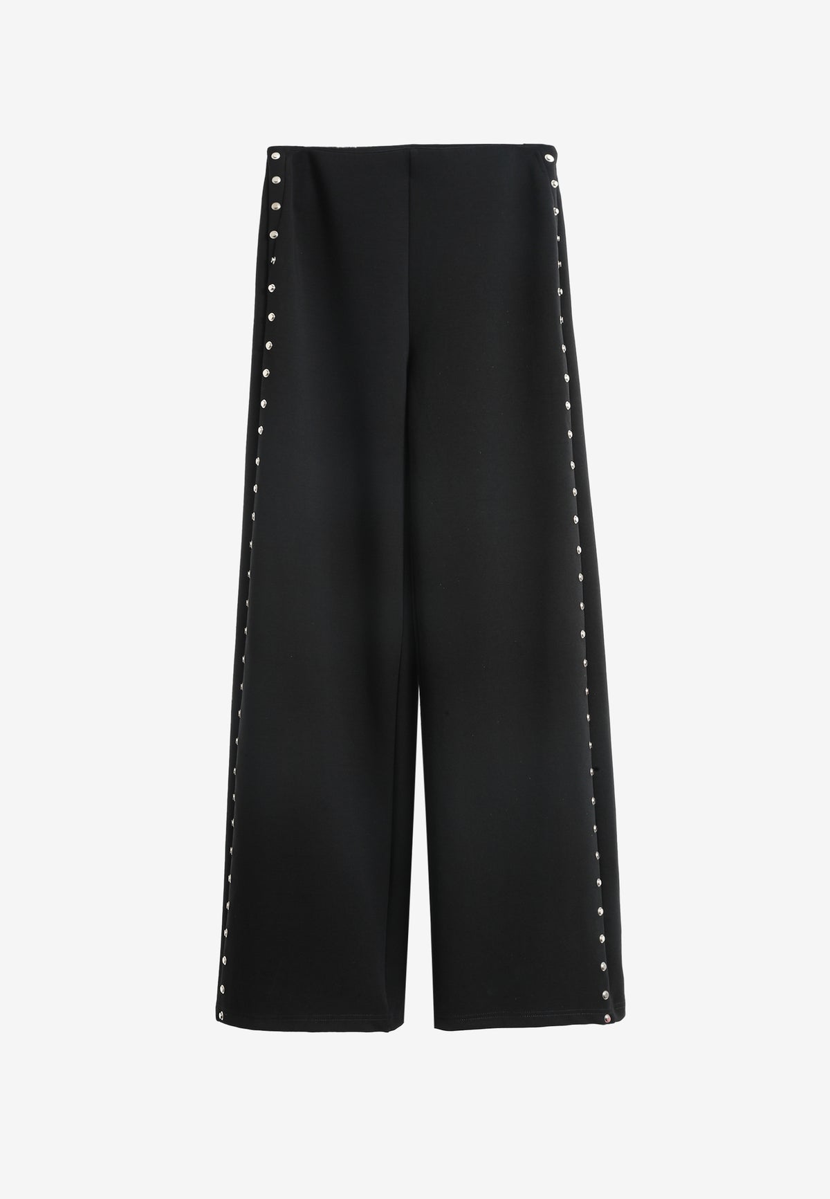 Pantalón palazzo de mujer de pierna ancha con efecto faja y tachuelas laterales | MWM [PS_COLORS:BLACK]