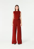 Pantalón palazzo de mujer de pierna ancha con efecto faja y tachuelas laterales | MWM [PS_COLORS:BURGUNDY]