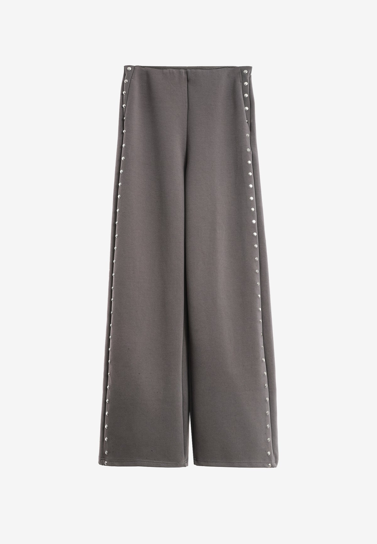 Pantalón palazzo de mujer de pierna ancha con efecto faja y tachuelas laterales | MWM [PS_COLORS:GREY]