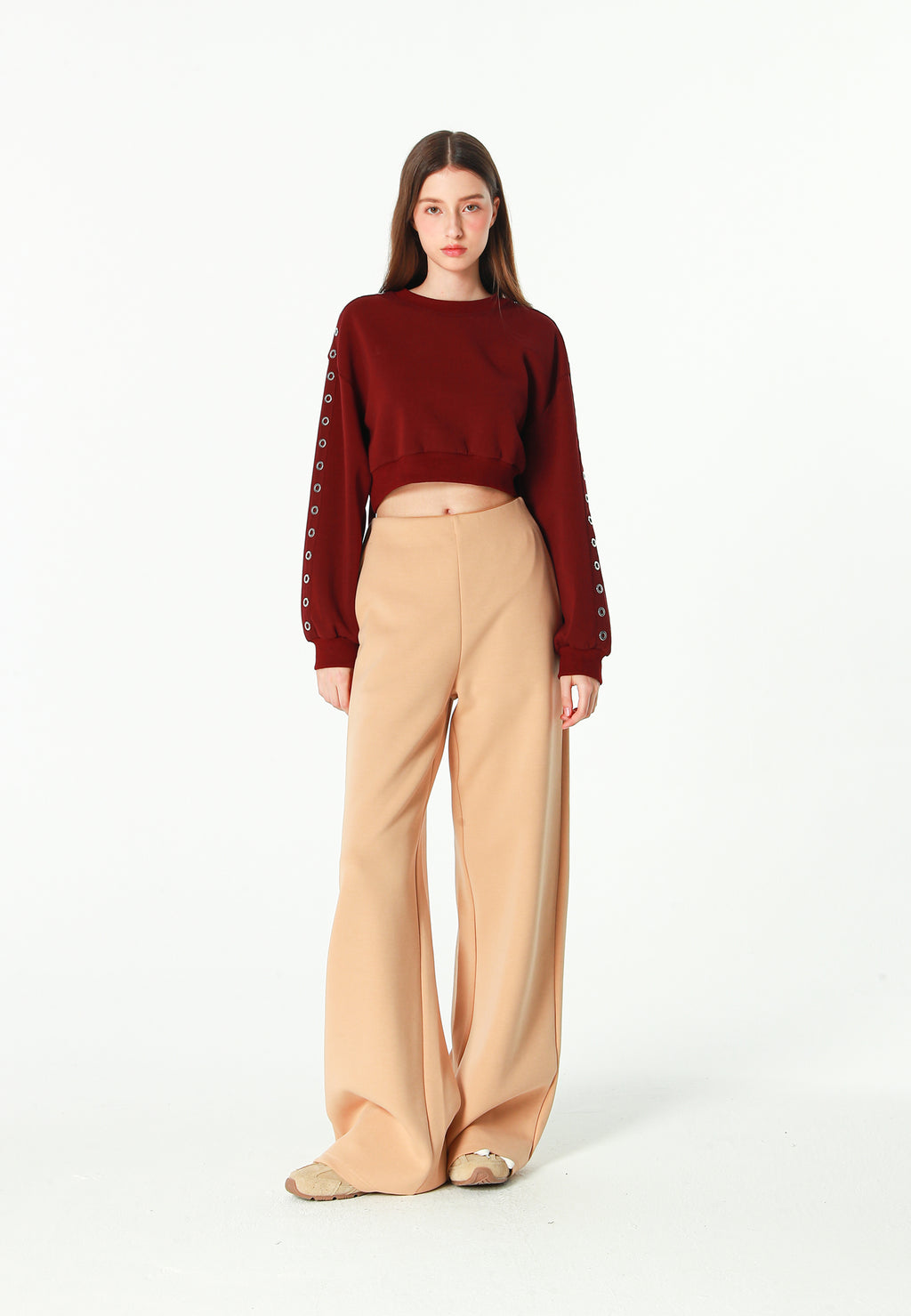 Pantalón palazzo de mujer de pierna ancha con efecto faja | MWM [PS_COLORS:BEIGE]