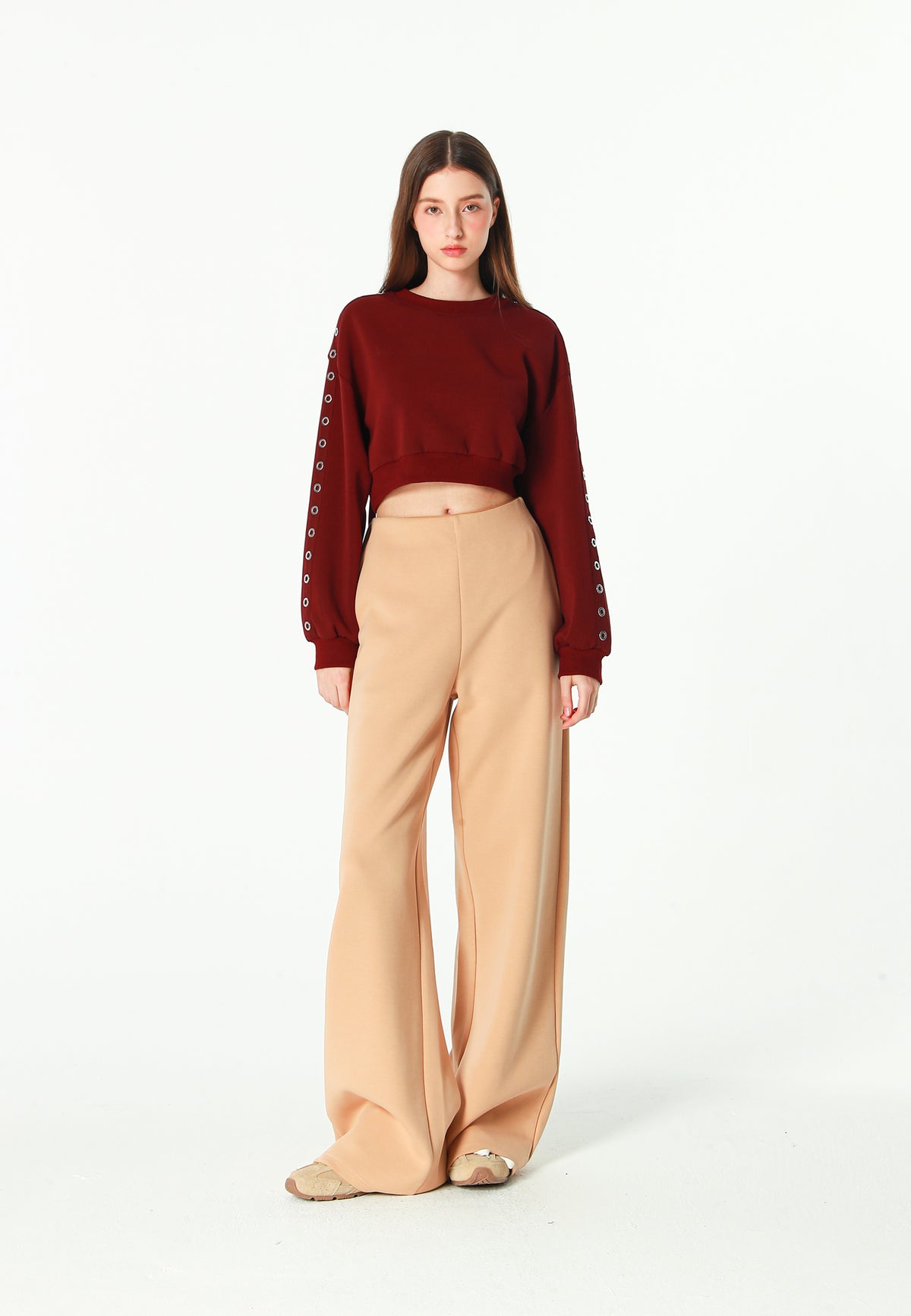 Pantalón palazzo de mujer de pierna ancha con efecto faja | MWM [PS_COLORS:BEIGE]