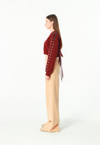 Pantalón palazzo de mujer de pierna ancha con efecto faja | MWM [PS_COLORS:BEIGE]