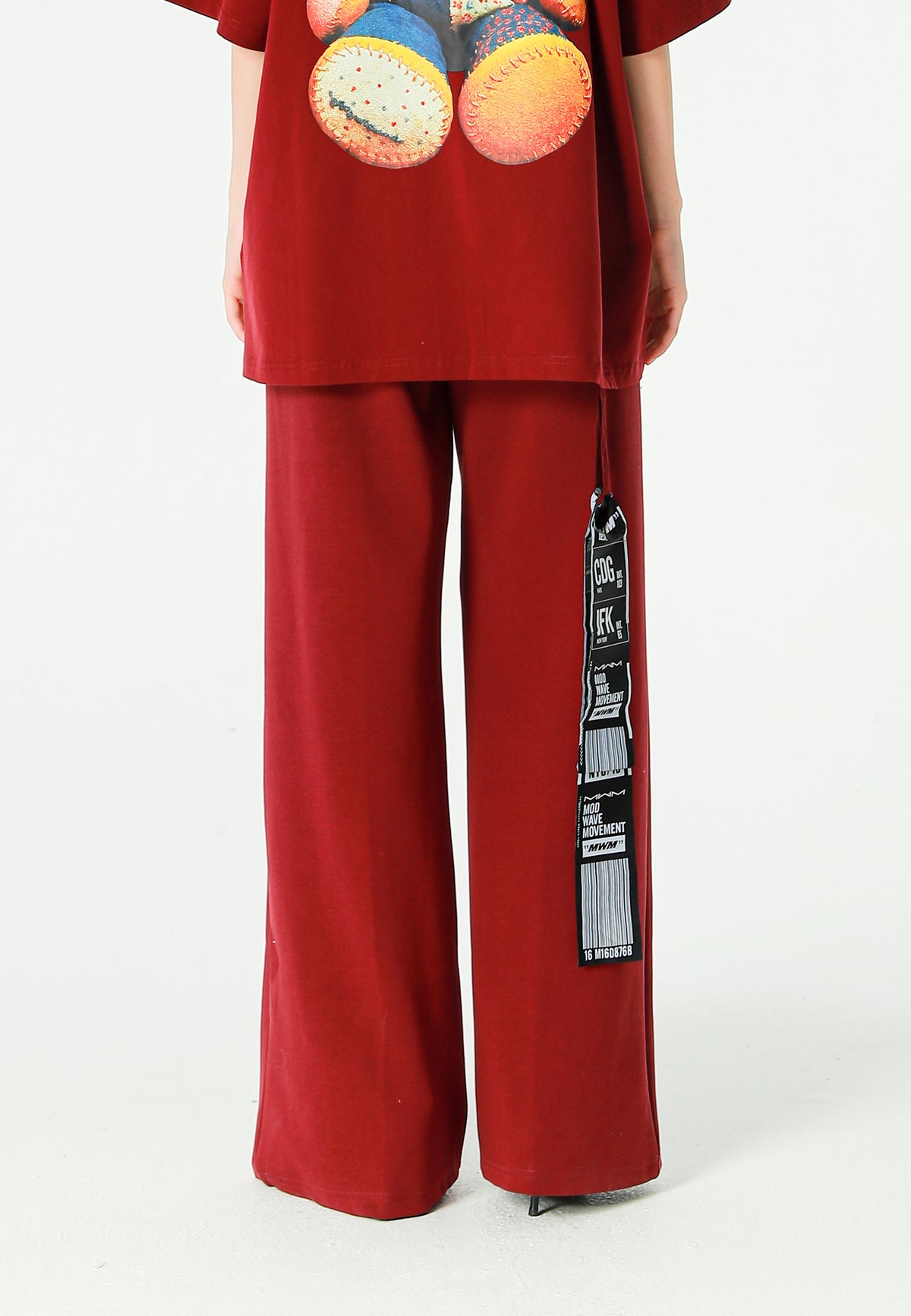Pantalón palazzo de mujer de pierna ancha con efecto faja | MWM [PS_COLORS:BURGUNDY]