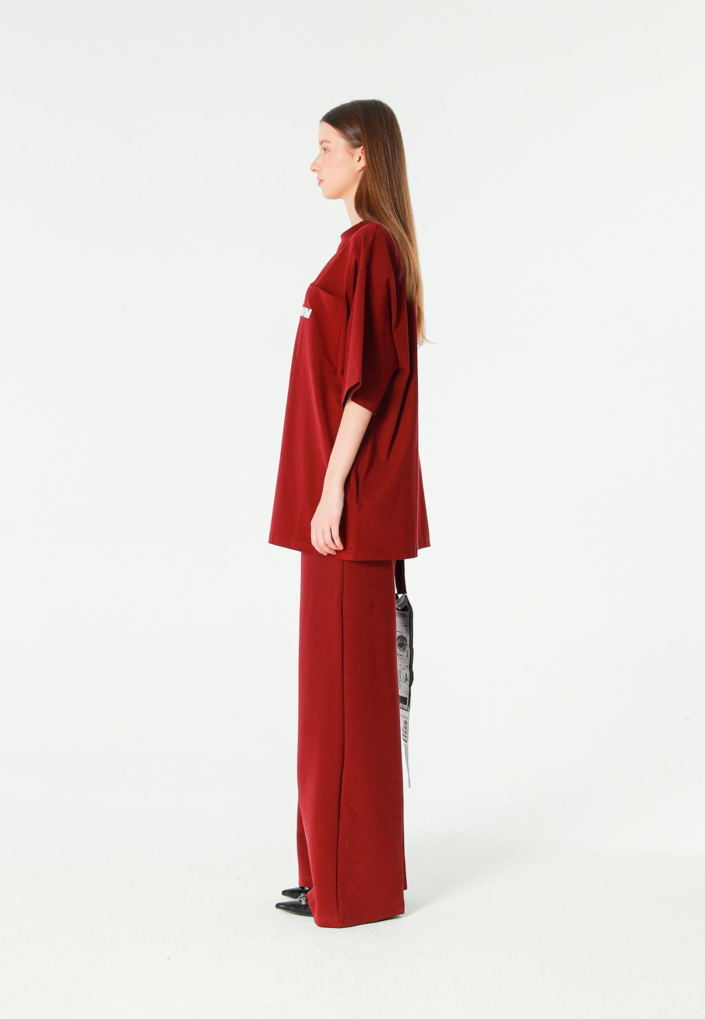 Pantalón palazzo de mujer de pierna ancha con efecto faja | MWM [PS_COLORS:BURGUNDY]
