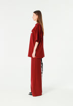 Pantalón palazzo de mujer de pierna ancha con efecto faja | MWM [PS_COLORS:BURGUNDY]