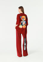 Pantalón palazzo de mujer de pierna ancha con efecto faja | MWM [PS_COLORS:BURGUNDY]