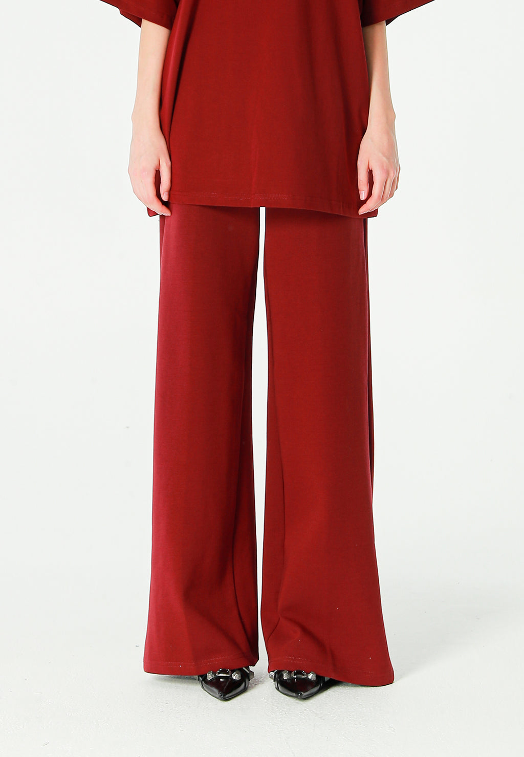 Pantalón palazzo de mujer de pierna ancha con efecto faja | MWM [PS_COLORS:BURGUNDY]