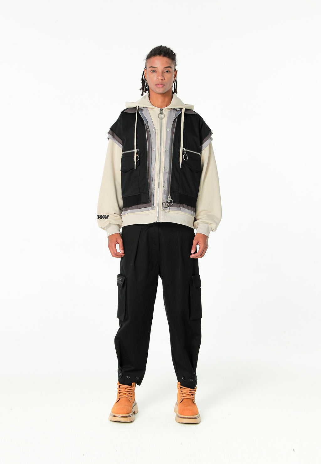 Pantalón cargo de corte relajado con doble cintura y bolsillos laterales | MWM [PS_COLORS:BLACK]