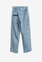 Pantalón de corte recto y relajado en jacquard de chenilla con brillo | MWM [PS_COLORS:BLUE]