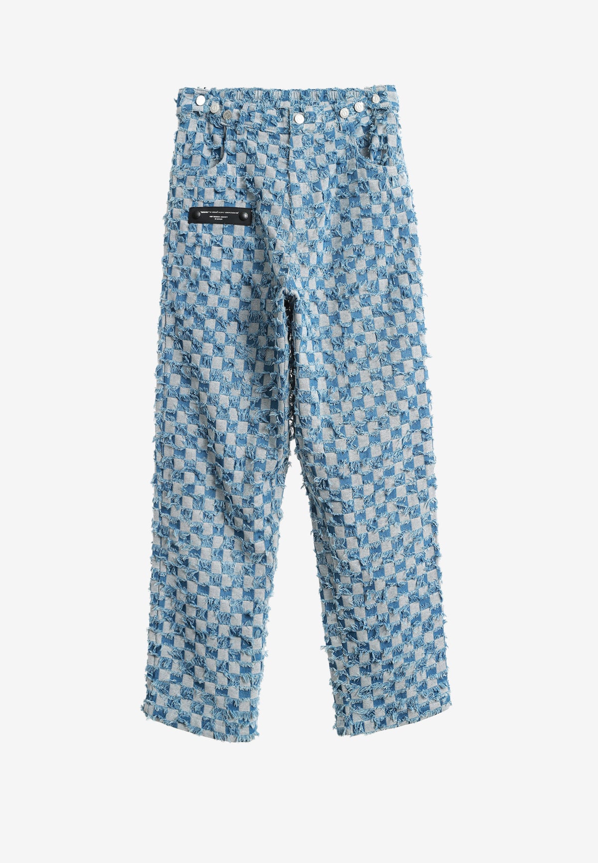 Pantalón de corte recto y relajado en jacquard de chenilla con brillo | MWM [PS_COLORS:BLUE]