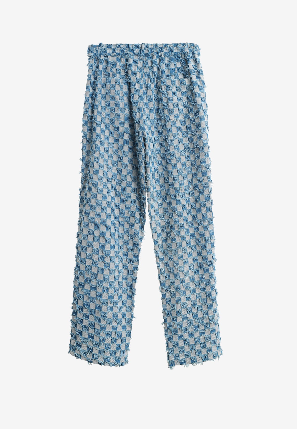 Pantalón de corte recto y relajado en jacquard de chenilla con brillo | MWM [PS_COLORS:BLUE]