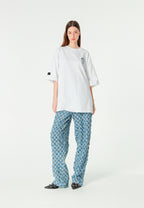 Pantalón de corte recto y relajado en jacquard de chenilla con brillo | MWM [PS_COLORS:BLUE]