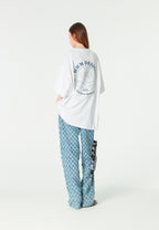 Pantalón de corte recto y relajado en jacquard de chenilla con brillo | MWM [PS_COLORS:BLUE]