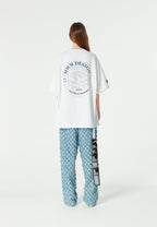 Pantalón de corte recto y relajado en jacquard de chenilla con brillo | MWM [PS_COLORS:BLUE]
