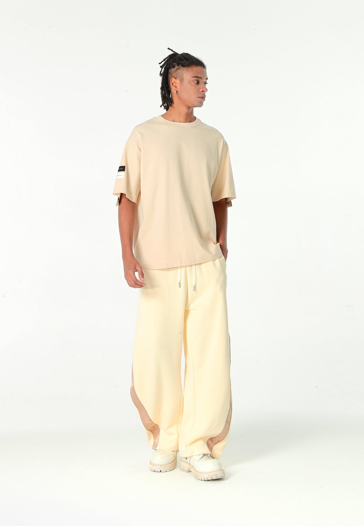 Pantalón barrel con cintas asimétricas MWM y bajos ajustables | MWM [PS_COLORS:BEIGE]