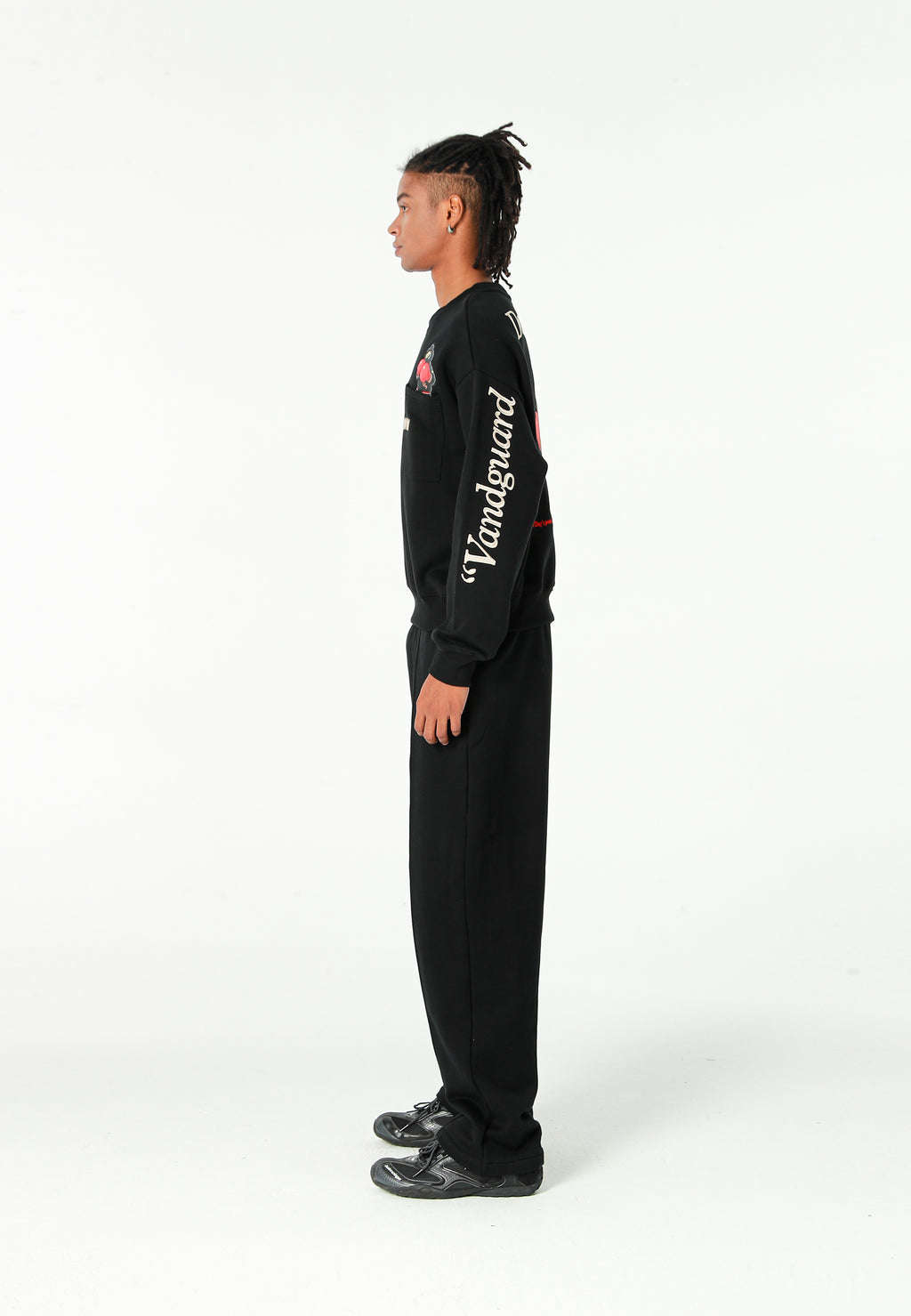 Pantalón basico de algodón de corte recto y relajado con cintura elástica | MWM [PS_COLORS:BLACK]