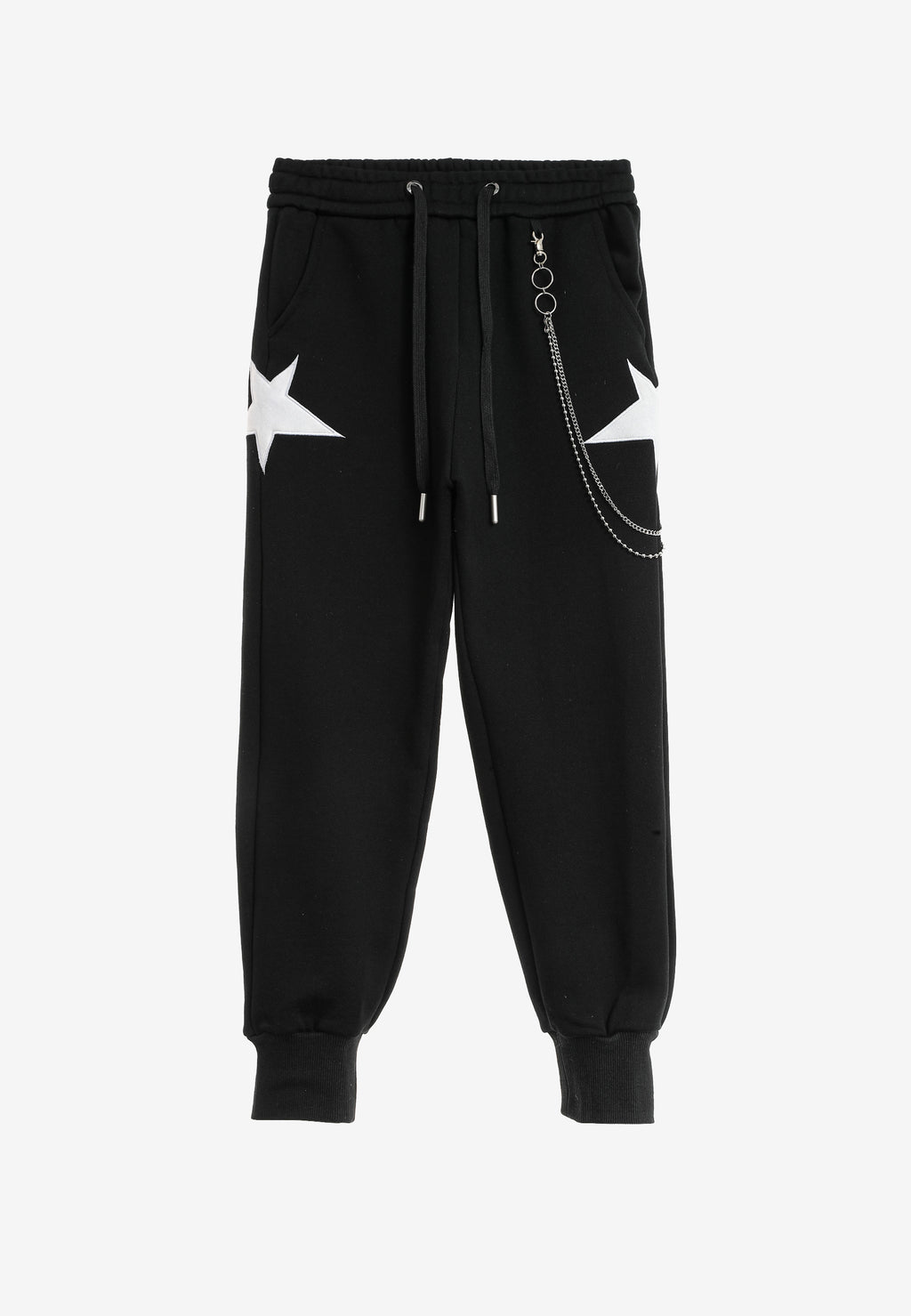 Pantalón jogger Wings con parches de estrellas y cadena lateral | MWM [PS_COLORS:BLACK]