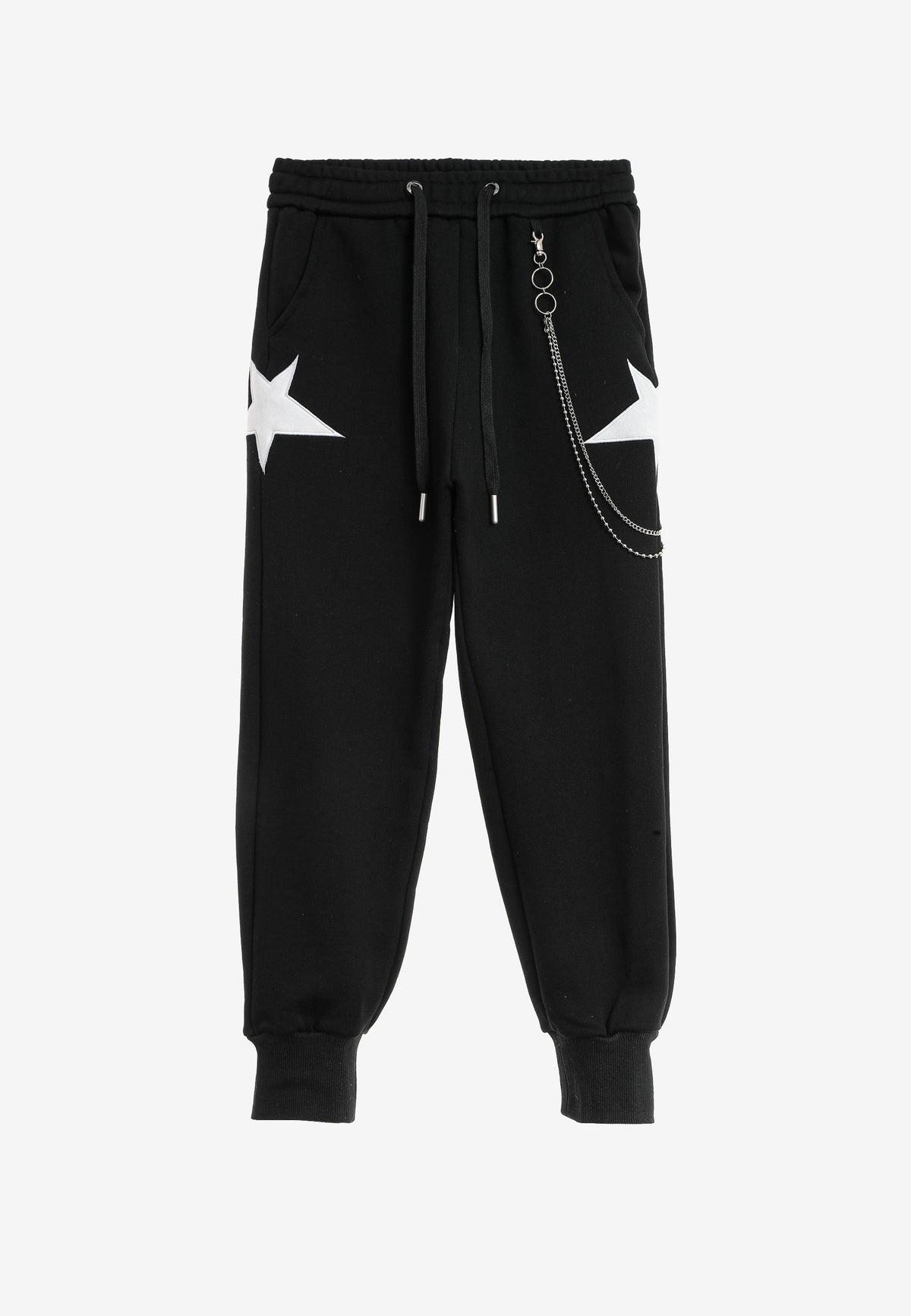 Pantalón jogger Wings con parches de estrellas y cadena lateral | MWM [PS_COLORS:BLACK]