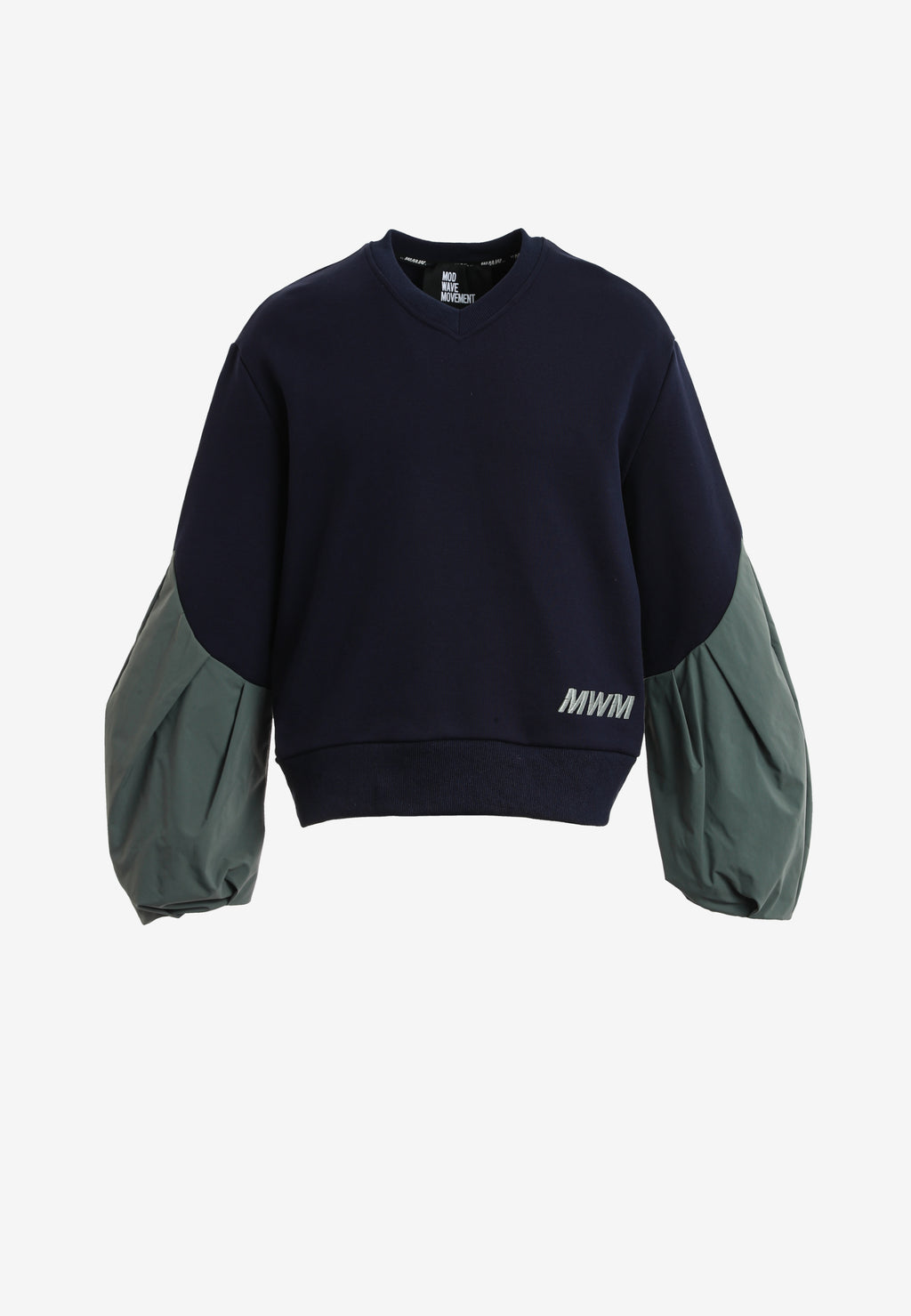 Sudadera corta y relajada con cuello en pico y mangas globo | MWM [PS_COLORS:NAVY]