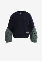 Sudadera corta y relajada con cuello en pico y mangas globo | MWM [PS_COLORS:NAVY]