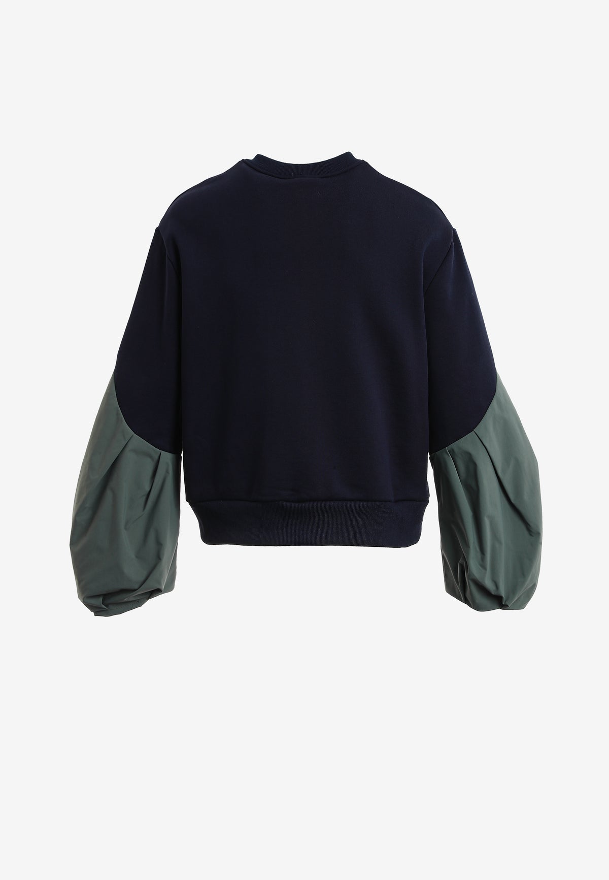 Sudadera corta y relajada con cuello en pico y mangas globo | MWM [PS_COLORS:NAVY]