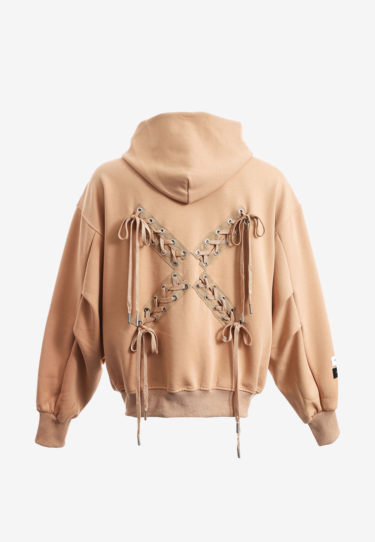 Sudadera corta con detalle triangular y X de cordones cruzados | MWM [PS_COLORS:BEIGE]