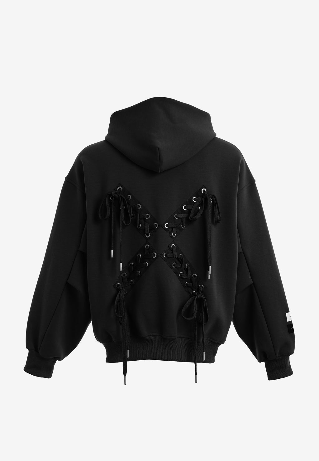 Sudadera corta con detalle triangular y X de cordones cruzados | MWM [PS_COLORS:BLACK]