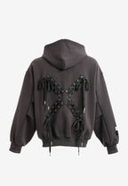 Sudadera corta con detalle triangular y X de cordones cruzados | MWM [PS_COLORS:GREY]