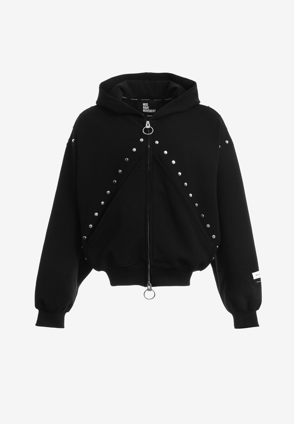 Sudadera con capucha, cremallera frontal, mangas globo y tachuelas metálicas | MWM [PS_COLORS:BLACK]
