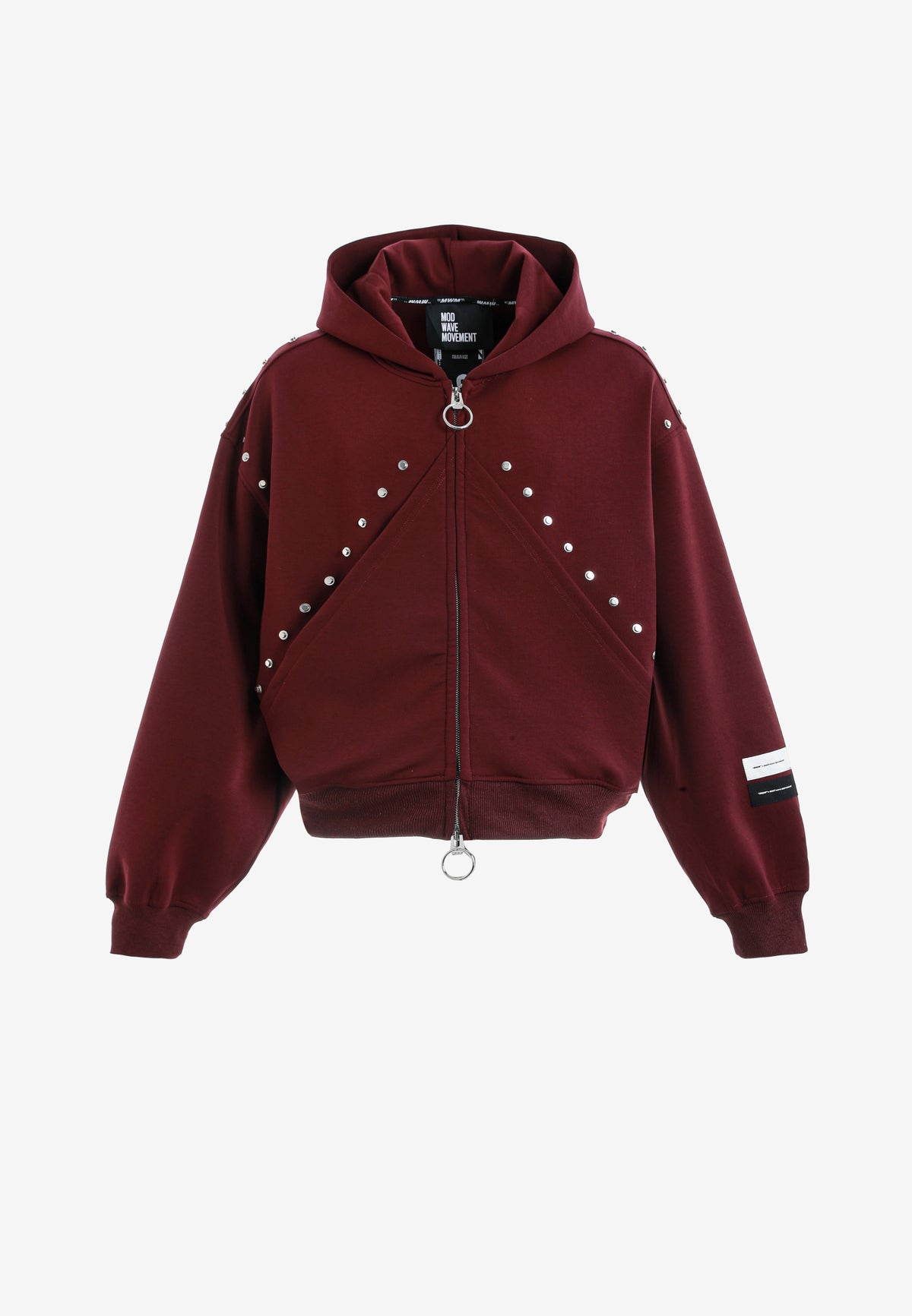 Sudadera con capucha, cremallera frontal, mangas globo y tachuelas metálicas | MWM [PS_COLORS:BURGUNDY]