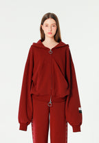 Sudadera con capucha, cremallera frontal y mangas globo | MWM [PS_COLORS:BURGUNDY]
