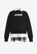 Sudadera multicapa con cuello de camisa extraíble y faldón de canvas y franela | MWM [PS_COLORS:BLACK]