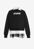 Sudadera multicapa con cuello de camisa extraíble y faldón de canvas y franela | MWM [PS_COLORS:BLACK]