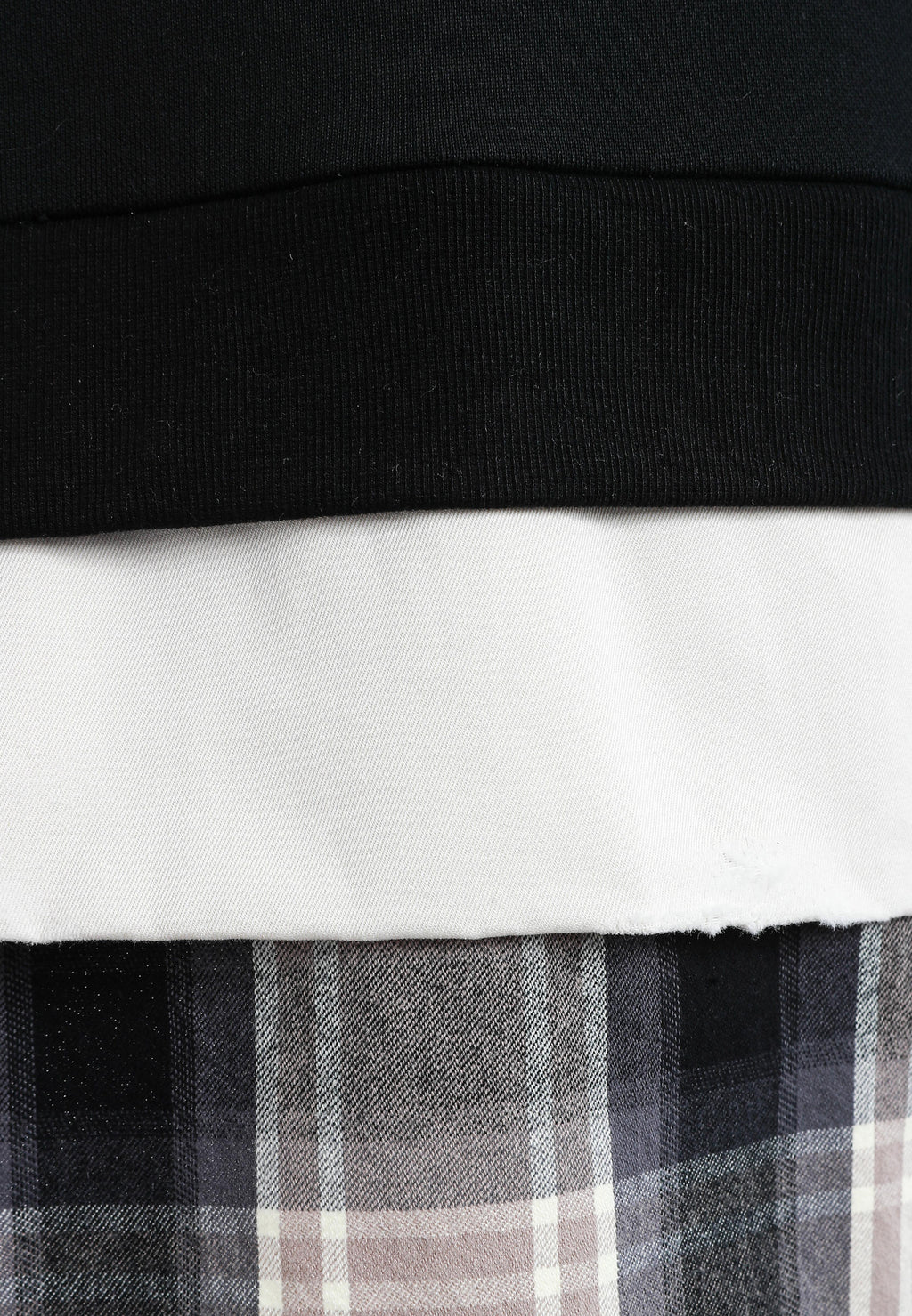 Sudadera multicapa con cuello de camisa extraíble y faldón de canvas y franela | MWM [PS_COLORS:BLACK]