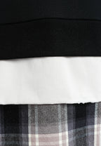 Sudadera multicapa con cuello de camisa extraíble y faldón de canvas y franela | MWM [PS_COLORS:BLACK]