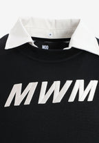 Sudadera multicapa con cuello de camisa extraíble y faldón de canvas y franela | MWM [PS_COLORS:BLACK]