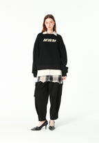 Sudadera multicapa con cuello de camisa extraíble y faldón de canvas y franela | MWM [PS_COLORS:BLACK]