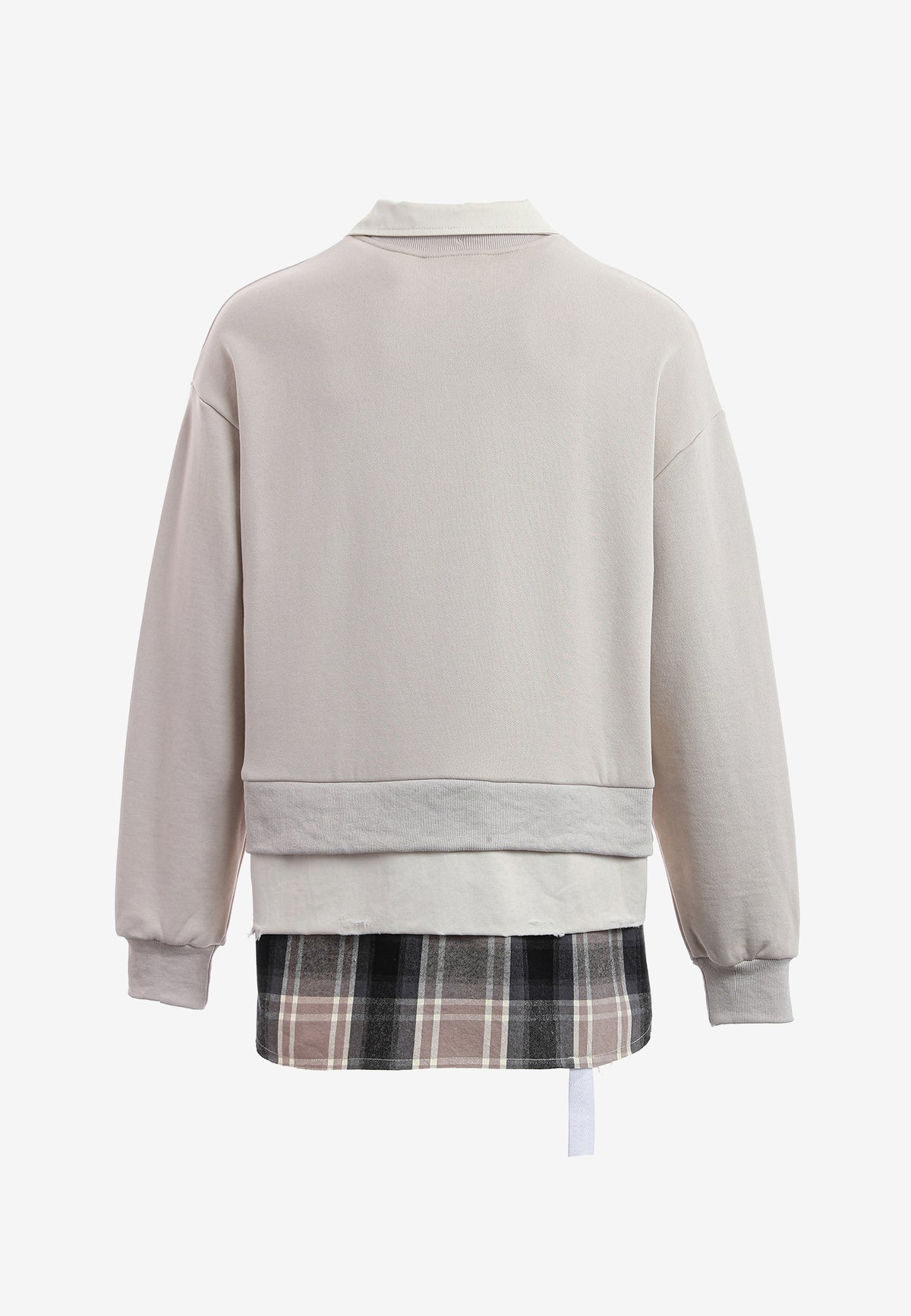 Sudadera multicapa con cuello de camisa extraíble y faldón de canvas y franela | MWM [PS_COLORS:ECRU]