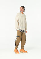 Sudadera multicapa con cuello de camisa extraíble y faldón de canvas y franela | MWM [PS_COLORS:ECRU]