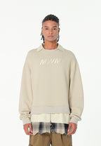 Sudadera multicapa con cuello de camisa extraíble y faldón de canvas y franela | MWM [PS_COLORS:ECRU]